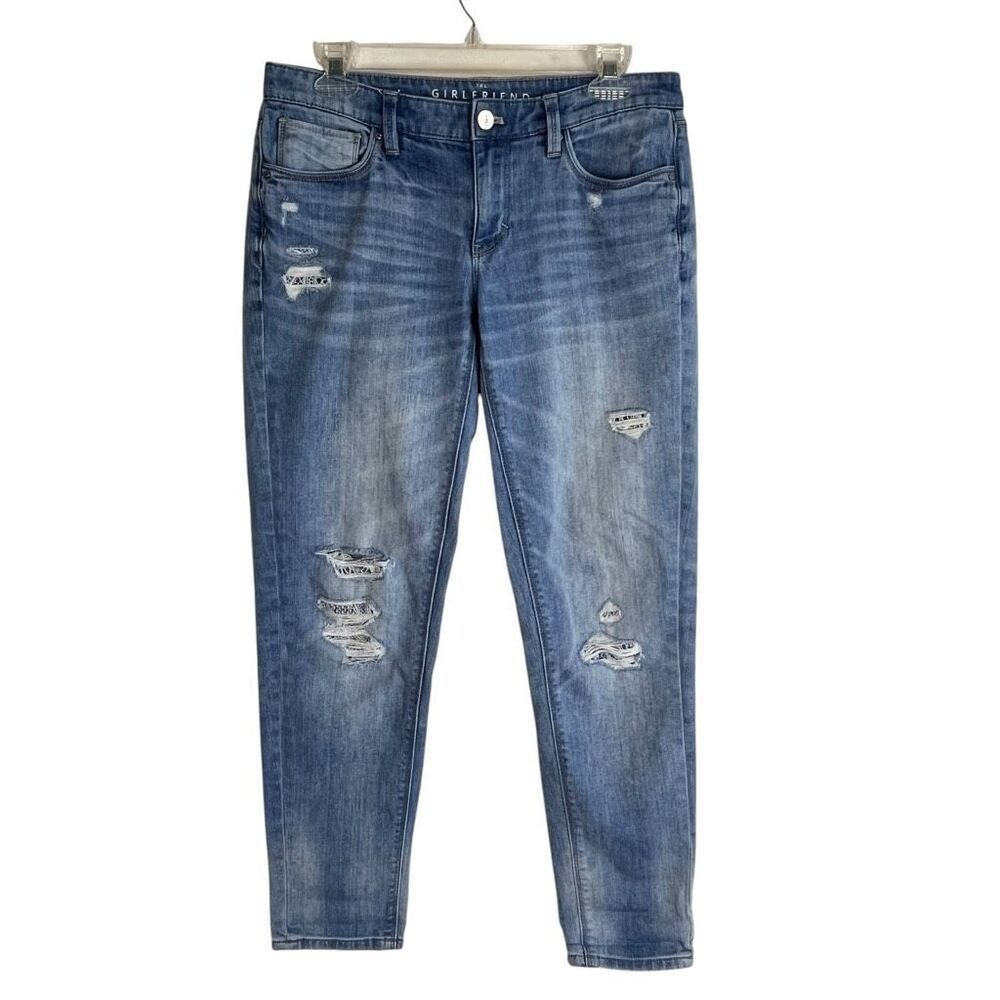White House Black Market Womens The Girlfriend Distressed Denim Jeans Blue Sz 4